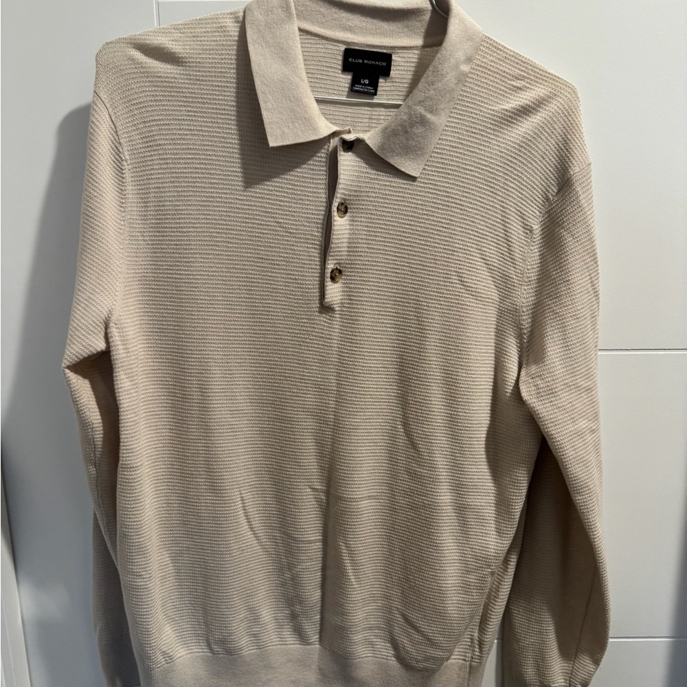 Club Monaco Cream Textured Polo Knitted Shirt